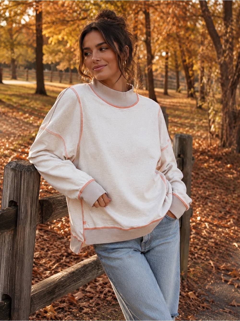 BDG Urban Outfitters Mock Neck Pullover Sweatshirt Contrast Stitch Large